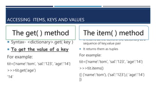 Dictionary functions and methods.ppt . | PPTX