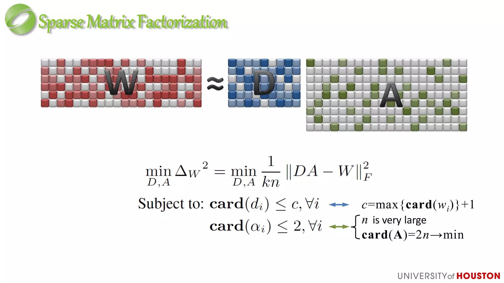 SparseMatrixFactorization
c=max{card(wi)}+1
n is very large
card(A)=2n→min
 