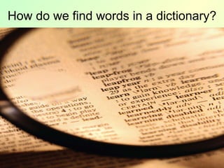 How do we find words in a dictionary? 