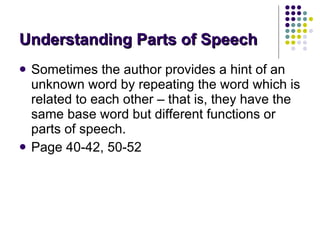 Understanding Parts of Speech ,[object Object],[object Object]