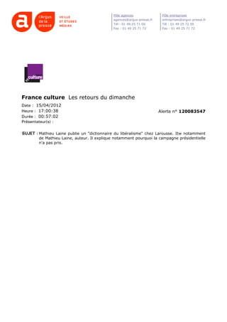 Dictionnaire du Libéralisme - France Culture - 120415 - 2
