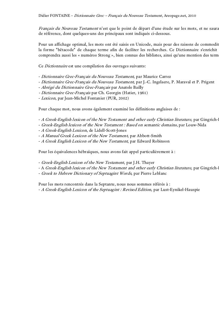 Dictionnaire Grec Francais Nouveau Testament
