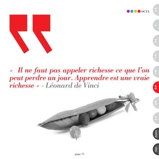 a-B
                                           OCTA




                                                  c
                                                  d-e
                                                  F-H
«  il ne faut pas appeler richesse ce que l’on




                                                  i-M
peut perdre un jour. Apprendre est une vraie
richesse » - Léonard de vinci




                                                  o-p
                                                  Q-r
                                                  s-U
                                                  annexes
                                                  index
                     page 75
 