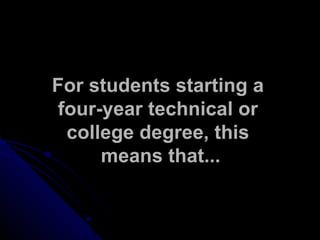 For students starting a  four-year technical or  college degree, this  means that... 