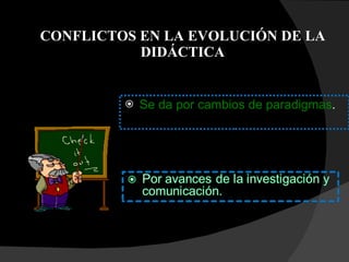 CONFLICTOS EN LA EVOLUCIÓN DE LA DIDÁCTICA Se da por cambios de paradigmas .  