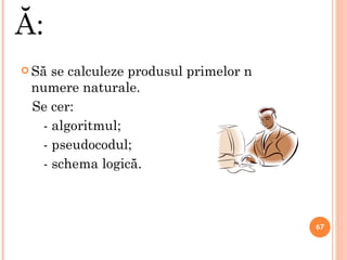 TEMĂ: Să se calculeze produsul primelor n numere naturale. Se cer : - algoritmul; - pseudocodul; - schema logică. 