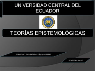 UNIVERSIDAD CENTRAL DEL
        ECUADOR



TEORÍAS EPISTEMOLÓGICAS


 RODRÍGUEZ SIERRA SEBASTIÁN GUILLERMO


                                        SEMESTRE: 6to “A”
 