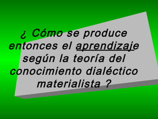 ¿ Cómo se produce
entonces el aprendizaje
según la teoría del
conocimiento dialéctico
materialista ?
 