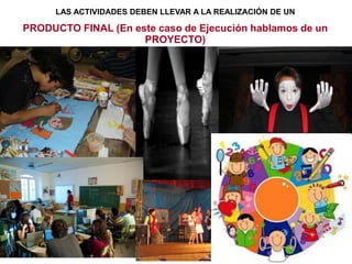LAS ACTIVIDADES DEBEN LLEVAR A LA REALIZACIÓN DE UN
PRODUCTO FINAL (En este caso de Ejecución hablamos de un
PROYECTO)
 