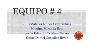 Julia Zuleika Núñez Covarrubias
Martina Miranda Soto
Jesús Eduardo Tristán Chávez
Oscar Daniel González Rivas
 