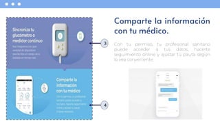 Comparte la información
con tu médico.
Con tu permiso, tu profesional sanitario
puede acceder a tus datos, hacerte
seguimiento online y ajustar tu pauta según
lo vea conveniente.
3
4
 