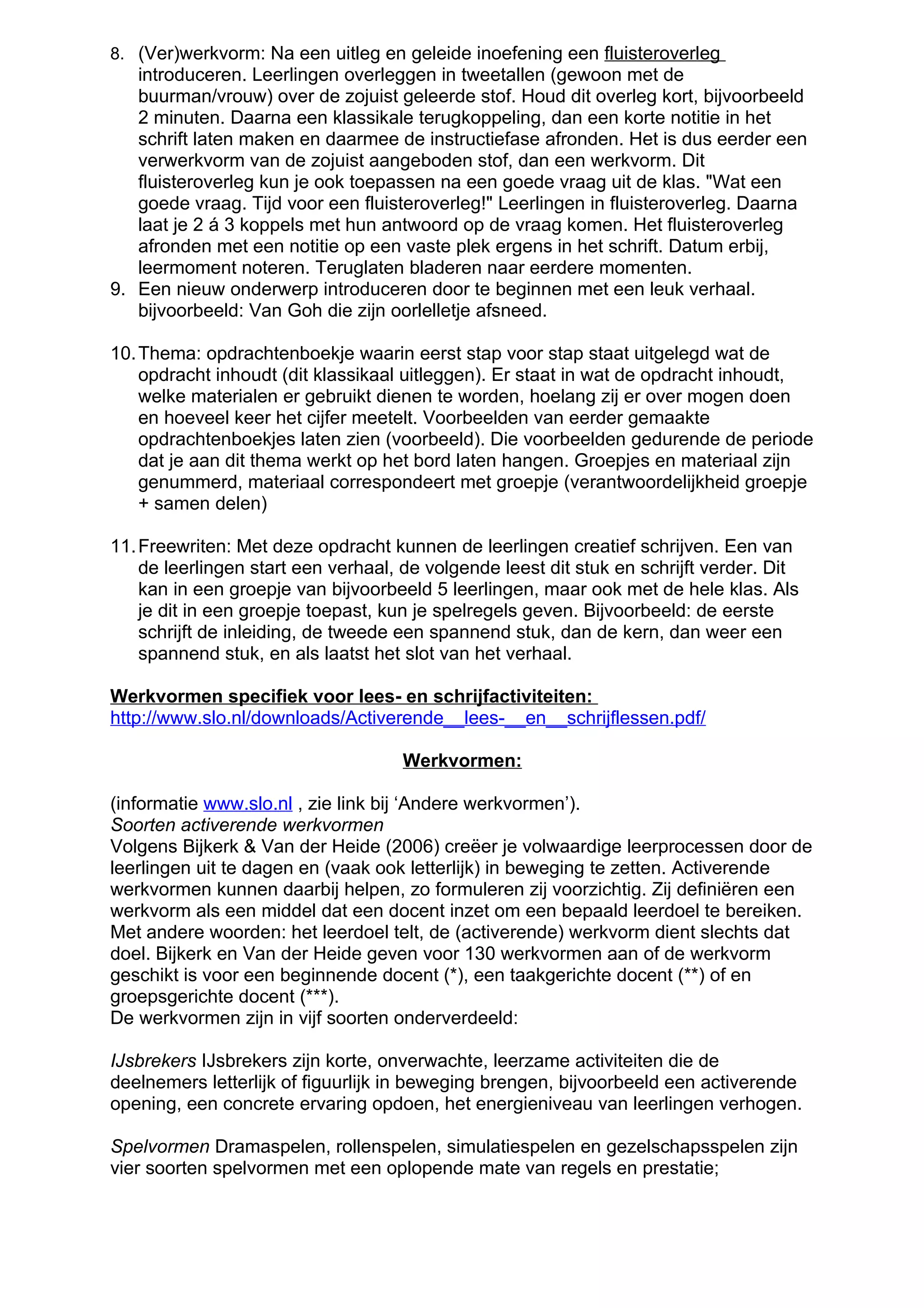 Didactische werkvormen comeniusproject (nederlands) | DOC