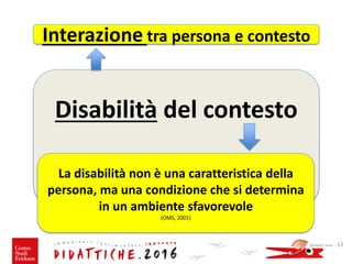 Giovanni Savia - 13
Disabilità del contesto
La disabilità non è una caratteristica della
persona, ma una condizione che si determina
in un ambiente sfavorevole
(OMS, 2001)
Interazione tra persona e contesto
 