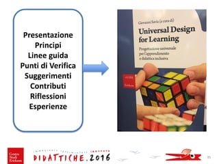 35
Presentazione
Principi
Linee guida
Punti di Verifica
Suggerimenti
Contributi
Riflessioni
Esperienze
 