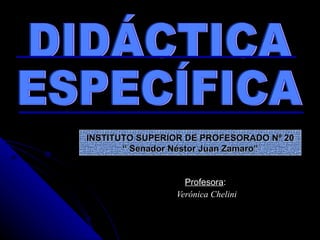 Profesora :  Verónica Chelini DIDÁCTICA ESPECÍFICA INSTITUTO SUPERIOR DE PROFESORADO Nº 20 “  Senador Néstor Juan Zamaro” 