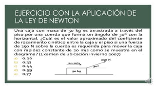 EJERCICIO CON LA APLICACIÓN DE
LA LEY DE NEWTON
 