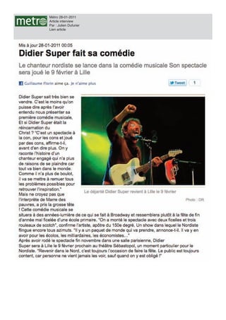 Métro 28-01-2011
Article interview
Par : Julien Dufurier
Lien article
 