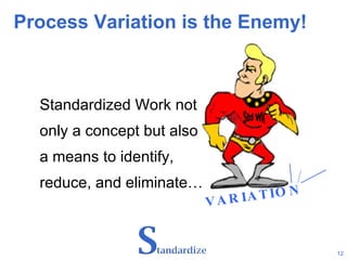Process Variation is the Enemy! Standardized Work not  only a concept but also  a means to identify,  reduce, and eliminate… Std Wk VARIATION 