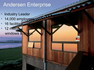 2 Andersen Enterprise Industry Leader 14,000 employees 16 facilities 12 million windows & doors 