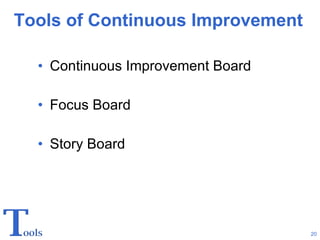 Tools of Continuous Improvement Continuous Improvement Board Focus Board Story Board 