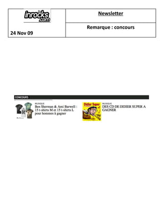 Newsletter

            Remarque : concours
24 Nov 09
 