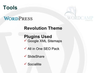 Tools Revolution Theme Plugins Used Google XML Sitemaps All in One SEO Pack SlideShare Sociallite 