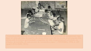 “a escola já não poderia ser a escola dominantemente de instrução de antigamente, mas
fazer as vezes da casa, da família, da classe social e por fim da escola, propriamente dita,
oferecendo à criança oportunidades completas de vida, compreendendo atividades de
estudos, de trabalho, de vida social e de recreação e jogos”. (TEIXEIRA, 1994, p. 162
apud CAVALIERE, 2010).
 
