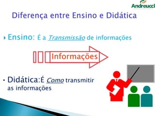  Ensino: É a

Transmissão de informações

Informações
• Didática:É Como transmitir
as informações

8

 