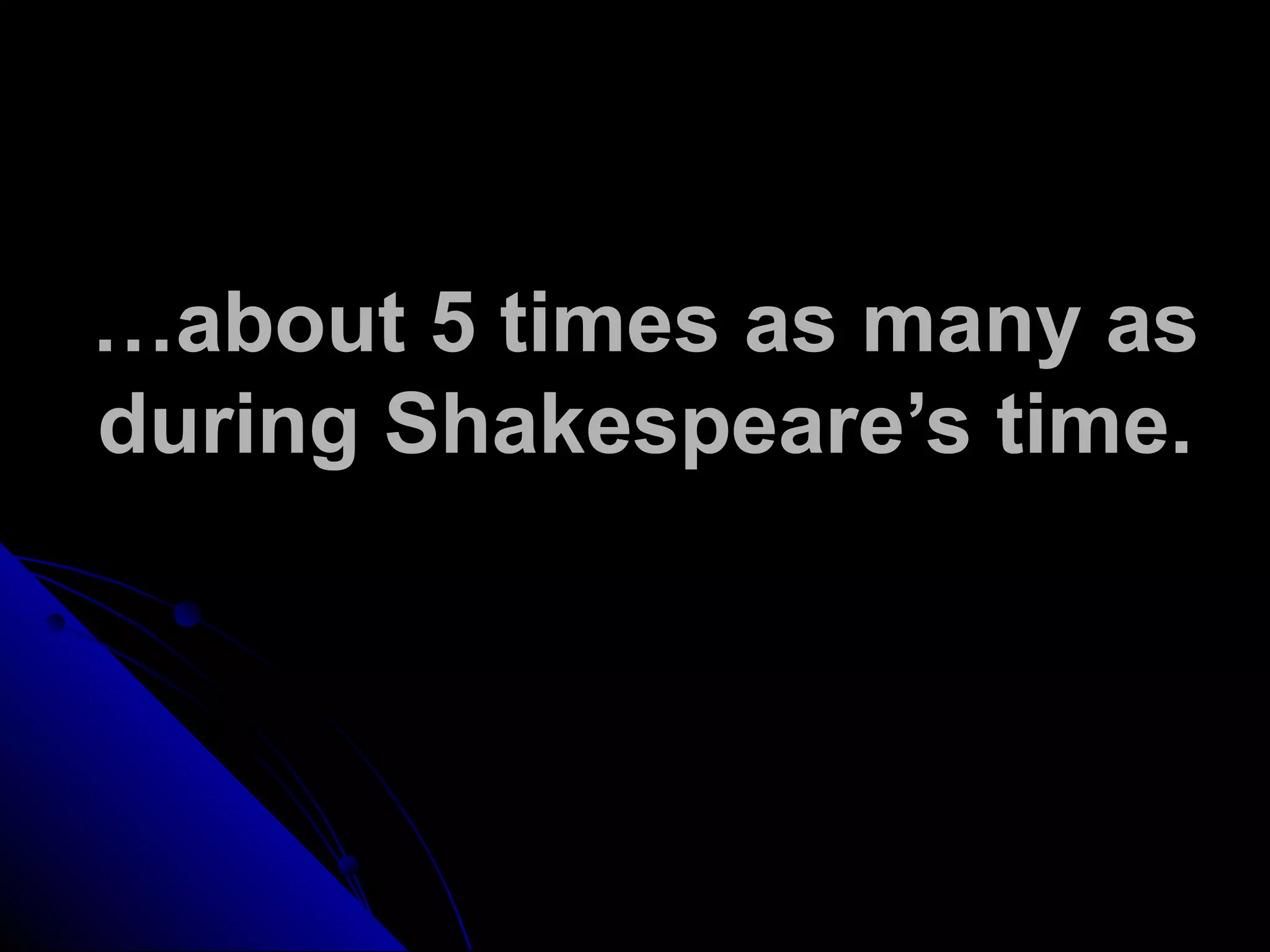 …about 5 times as many as
during Shakespeare’s time.
 