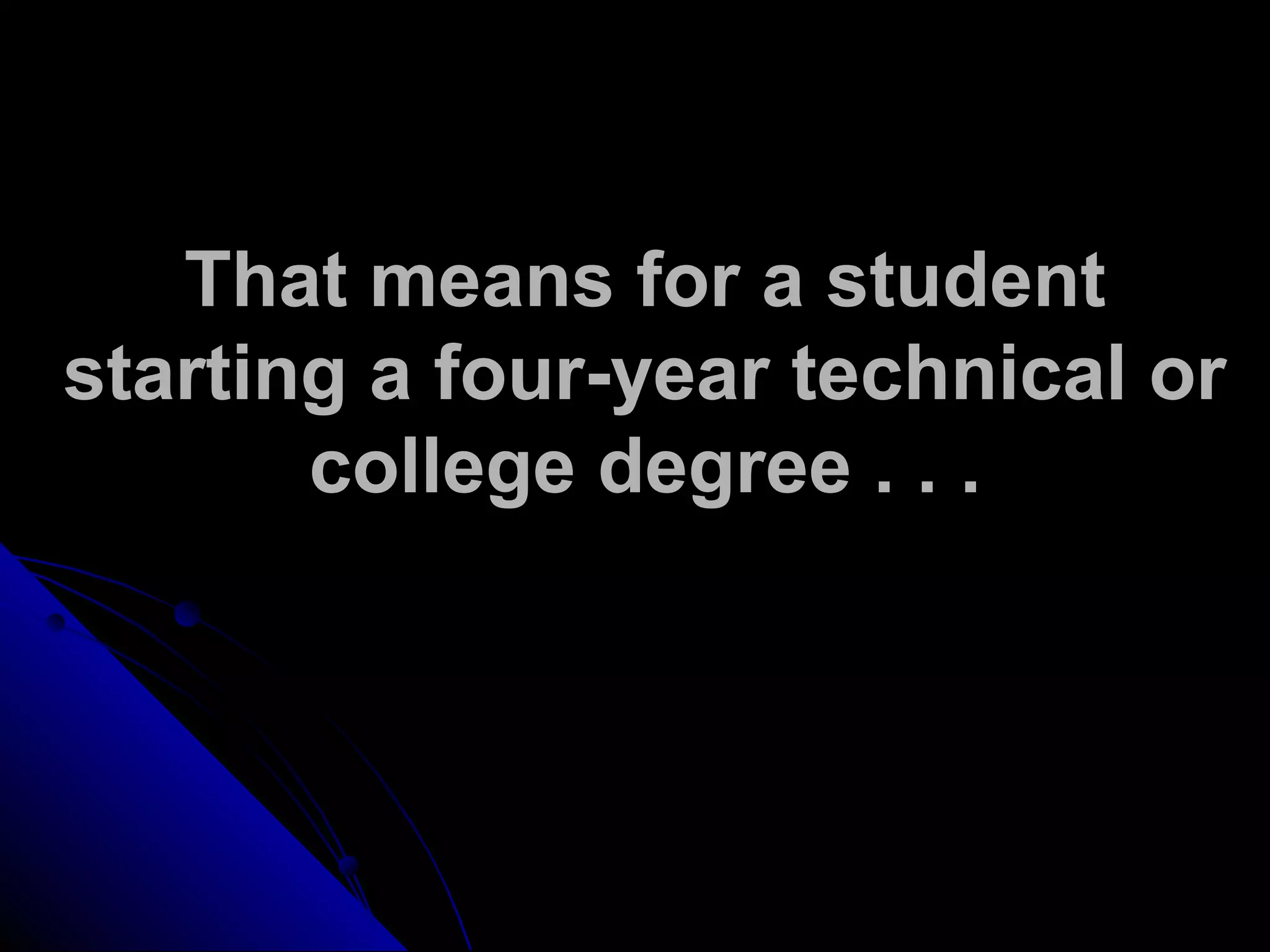 That means for a student
starting a four-year technical or
college degree . . .
 