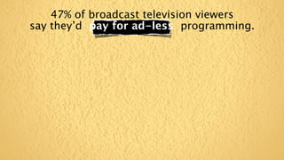 47% of broadcast television viewers
say they’d pay for ad-less programming.
 