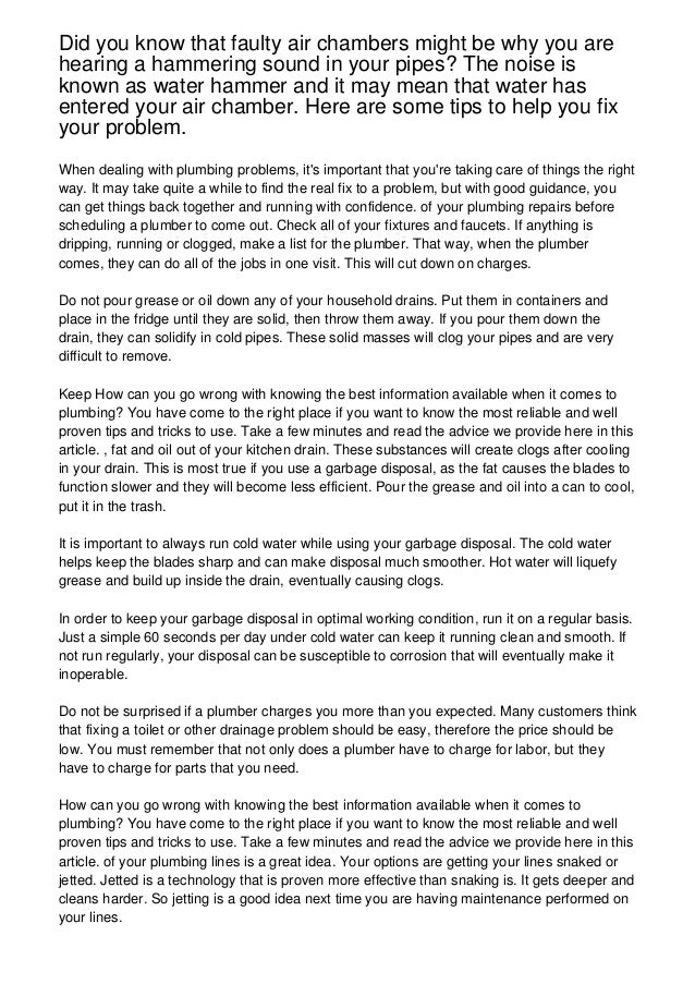 Did you know that faulty air chambers might be why you are hearing a