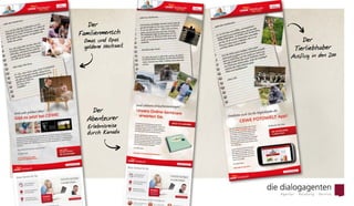 Der
Familienmensch
Omas und Opas
goldene Hochzeit
Der
Abenteurer
 Erlebnisreise
durch Kanada
Der
Tierliebhaber
Ausflug in den Zoo
 