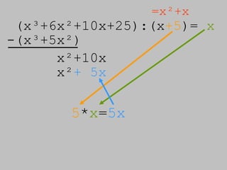 (x³+6x²+10x+25):( x +5 )=  x =x²+x -(x³+5x²) x²+10x 5 * x = 5x x² + 5x 