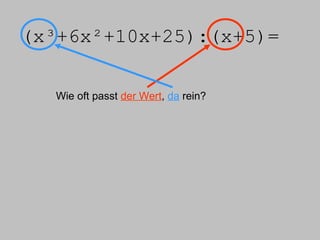 (x³+6x²+10x+25):(x+5)= Wie oft passt  der Wert ,  da  rein? 