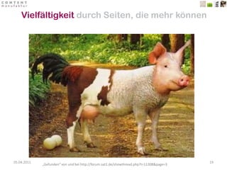 Wasist„Qualität“?01.04.201110Positives Userverhalten=Bounceraterunter + Verweildauer rauf=Targeting * Vertrauen * Vielfältigkeit 