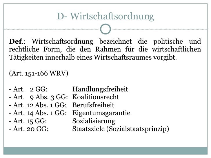 Die Wirtschafts und Eigentumsordnung Der Bundesrepublik Deutschland