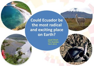 Could Ecuador be
 the most radical
and exciting place
    on Earth?
         Jayati Ghosh
         The Guardian,
         19.01.2012
 