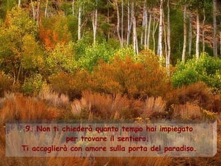 9. Non ti chiederà quanto tempo hai impiegato
per trovare il sentiero.
Ti accoglierà con amore sulla porta del paradiso.
 