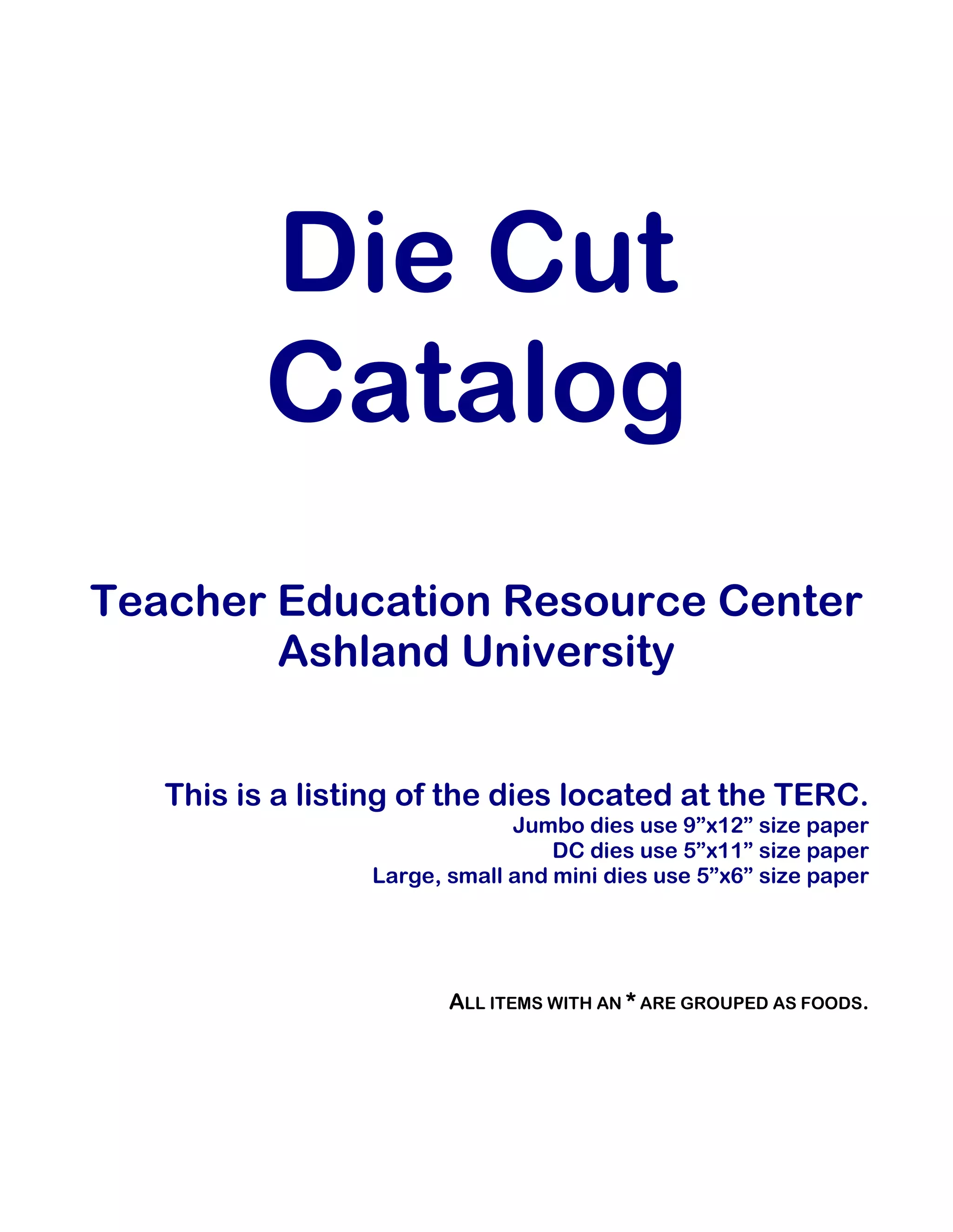 Die Cut Catalog for the TERC PDF