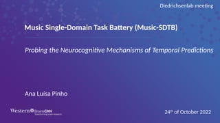 Music Single-Domain Task Battery (Music-SDTB)
Probing the Neurocognitive Mechanisms of Temporal Predictions
Ana Luísa Pinho
24th
of October 2022
Diedrichsenlab meeting
 