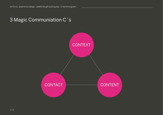 S
die firma . experience design . webthinking® quick guide . © die firma gmbh
3 Magic Communiation C´s
11
CONTEXT
CONTACT CONTENT
 