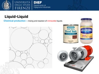 Chemical production – mixing and reaction of immiscible liquids
Liquid-Liquid
 