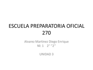 ESCUELA PREPARATORIA OFICIAL
270
Alvarez Martinez Diego Enrique
Nl: 1 2° ‘’2’’
UNIDAD 3

 