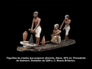 Figurillas de criados que preparan alimento. Altura, 30'5 cm. Procedente de Sedment. Alrededor de 2200 a. C. Museo Británico.  