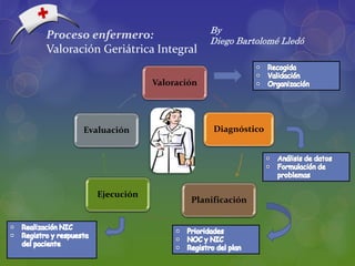 Proceso enfermero:
Valoración Geriátrica Integral
Valoración
Diagnóstico
Planificación
Ejecución
Evaluación
By
Diego Bartolomé Lledó
 