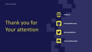Thank you for
Your attention
KRATEO PLATFORMOPS
Krateo.io
krateoplatformops
@krateoplatform
Krateo PlatformOps
 