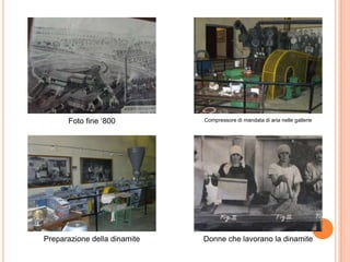 Foto fine ‘800 Compressore di mandata di aria nelle gallerie
Preparazione della dinamite Donne che lavorano la dinamite
 