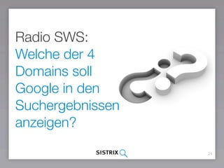 24
Radio SWS:
Welche der 4
Domains soll
Google in den
Suchergebnissen
anzeigen?
 