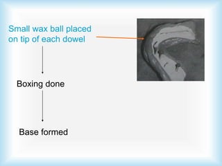 Small wax ball placed
on tip of each dowel
Boxing done
Base formed
 
